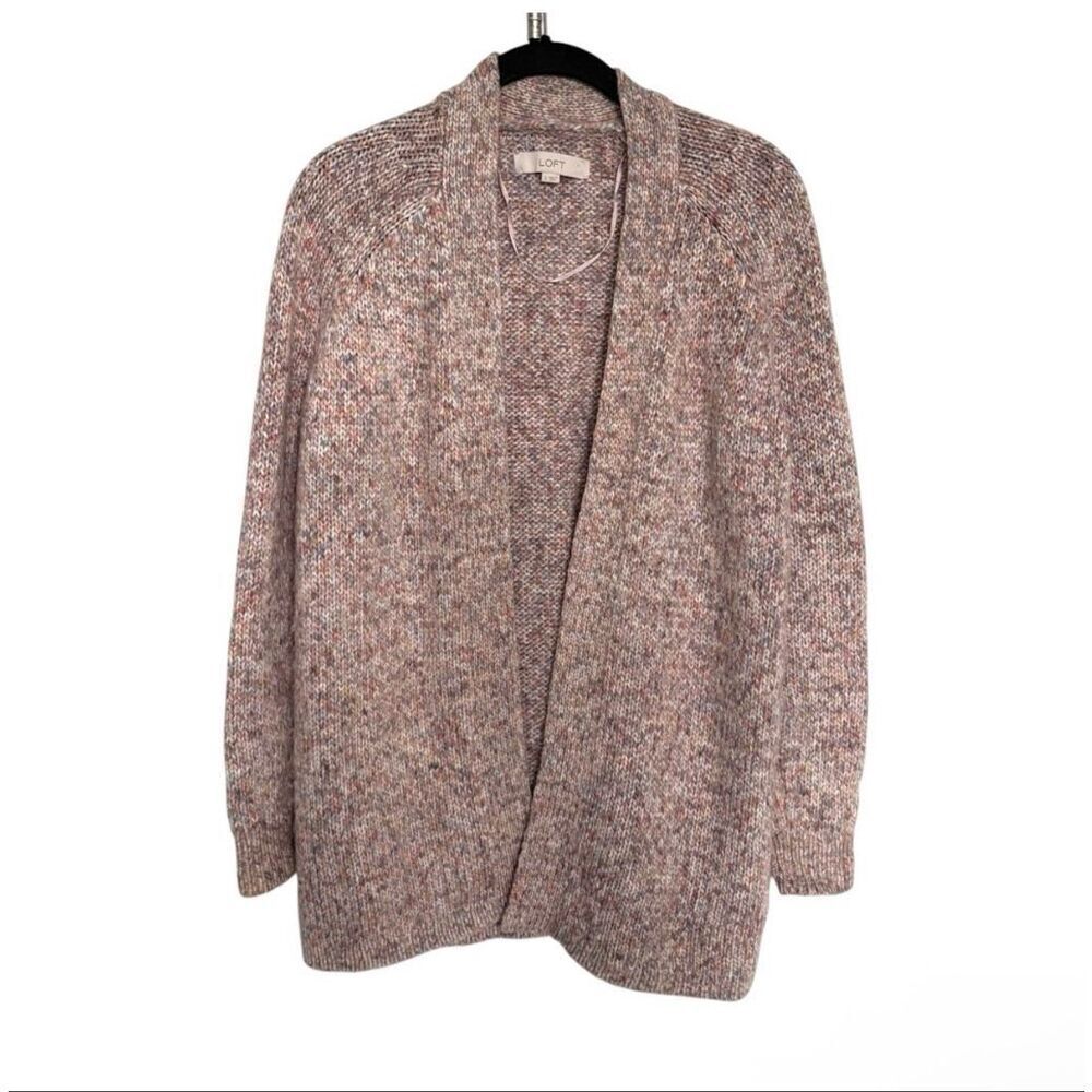 LOFT Marled Knit Open front Cardigan Sweater Pink and gray tones Size Small